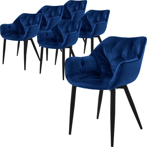 ML-Design Esszimmerstühle 6er Set Dunkelblau, Küchenstuhl mit dickem Samtstoff gepolsterter Sitz, Metallbeinen, Wohnzimmerstuhl mit Rücken- und Armlehnen, Gesteppter Polsterstuhl, Ergonomischer Sessel