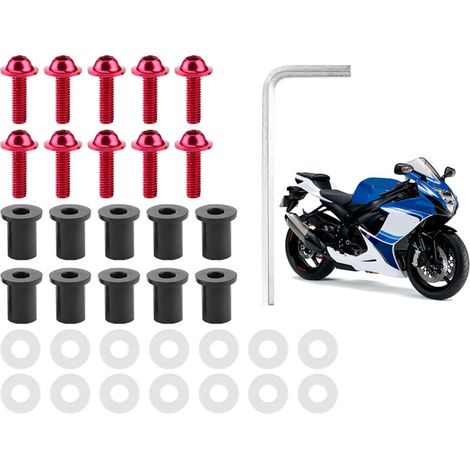 10pcs boulons de pare-brise de moto rondelles d'écrou kit de montage de carénage de moto universelrouge (1/5)