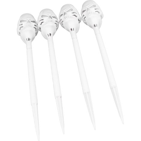 Lot de 4 lampes solaires en forme de crâne avec flamme vacillante, étanches IP65, pour la décoration extérieure d'Halloween. (1/5)