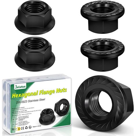 Lot de 5 écrous à bride M12,  DIN 6923 en acier inoxydable avec bride et denture de blocage, écrous à bride hexagonale pour réparation automobile, tuyauterie, bâtiments industriels, etc (1/5)