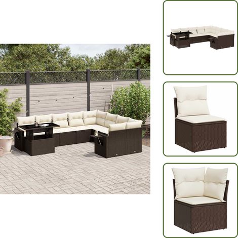 10-tlg. Garten-Sofagarnitur mit Kissen Braun Poly Rattan - Gartenmöbel Set - PE-Rattan Möbel - Outdoor Lounge - Gartenlounge - Terrassenmöbel (1/5)