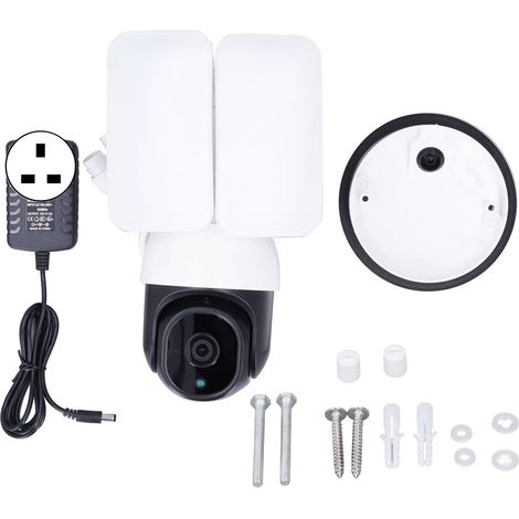 Caméra de sécurité extérieure PTZ 1080P avec projecteur LED, panoramique 355°, Smart WIFI AI, compatible AC100-240V, prise UK, pour maison, magasin, école. (1/5)