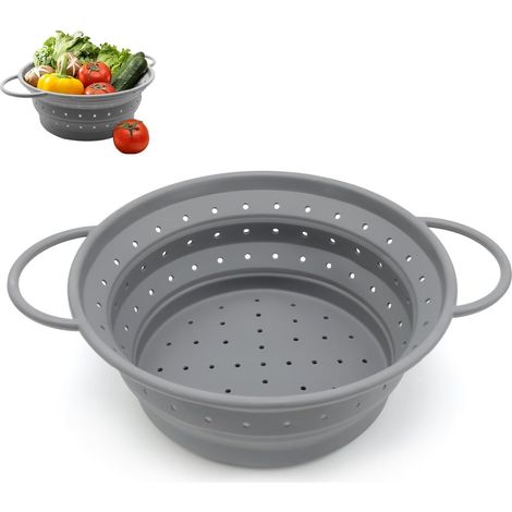 Passoire Pliable, Silicone Passoire Cuisine Pliable, Gris Passoire Retractable, Résistant à la Chaleur Passoire Pliable en Silicone, pour Égoutter les Légumes, les Fruits, les Nouilles (1/5)