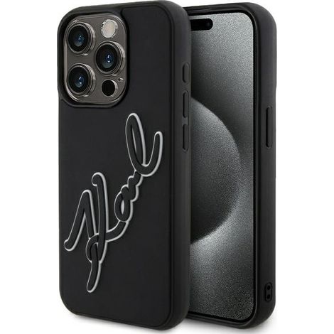 Karl Lagerfeld KLHCP15L3DRKSDLK iPhone 15 Pro 6.1 schwarze Hartschalen-Hülle mit 3D-Gummi-Signatur (1/5)