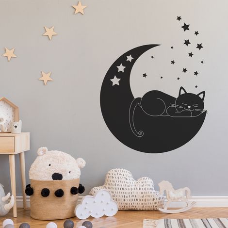 Sticker Mural - Chat Lune - 187x242 cm - Noir (1/3)