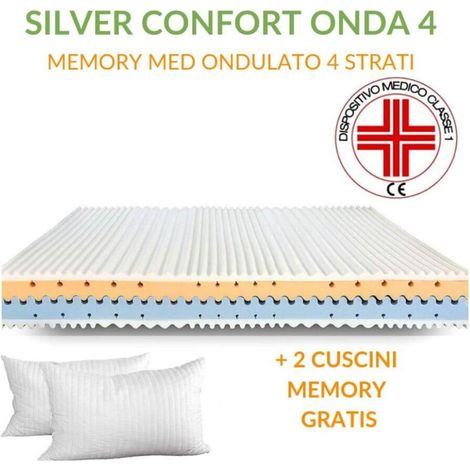 EVERGREENWEB - Materasso Singolo 80 x 195 alto 25 cm MEMORY FOAM Ortopedico DISPOSITIVO MEDICO Lastra a Onda 4D Massaggiante 7 Zone, Fodera tessuto SILVER Sfoderabile Lavabile con Cuscino Letto GRATIS (1/5)
