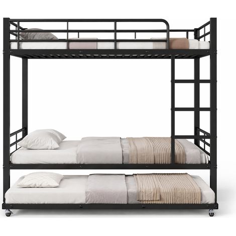 Lit superposé métal noir 90x200 cm avec lit gigogne 90x190 cm pour enfants et adolescents- FLORAGRACE (1/5)