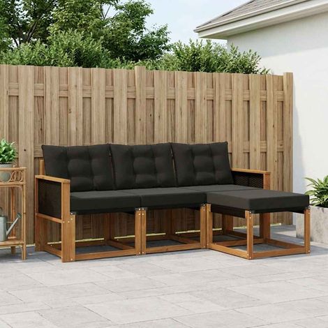 vidaXL Set di divani da esterno con cuscino 4 pcs Naturale e Nero