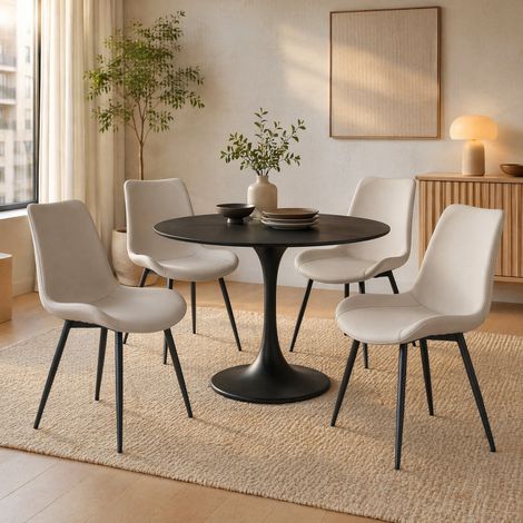Sedie da pranzo in similpelle, set da 4, design moderno, nero e grigio DESVIAE (1/5)