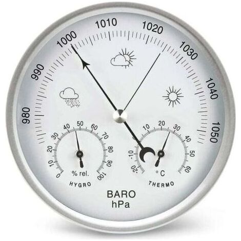 Station météo baromètre à cadran analogique avec thermomètre, hygromètre, mesures de pression atmosphérique, simple et facile à lire. (1/3)