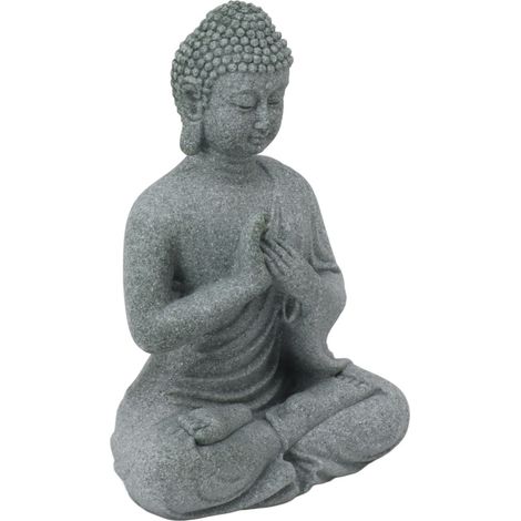 Statue de Bouddha en grès vert, sculpture représentant un Bouddha assis, ornement pour salon ou cour 7135K-01 (1/5)