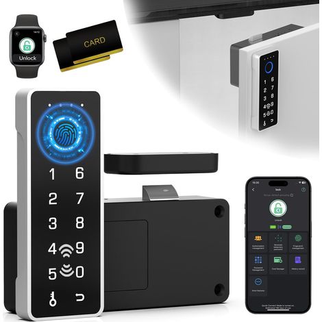 Verrou intelligent à empreintes digitales – Serrure de tiroir d'armoire avec cartes clés, numérique électronique biométrique Bluetooth sécurité enfant armoire à code serrure à code fichier (1/5)