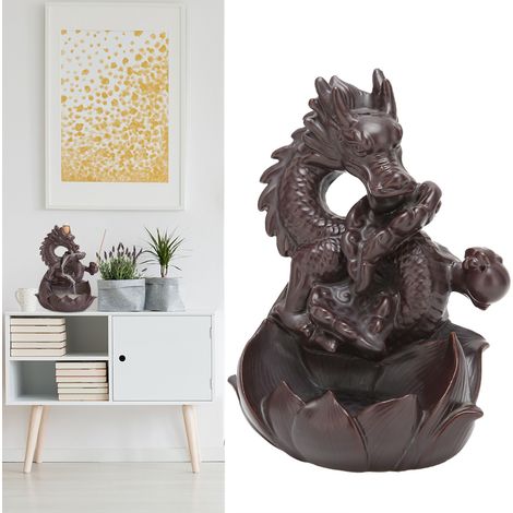 Quemador de incienso con forma de dragón y efecto de reflujo de humo de cerámica roja - decoración de interiores con base cónica (6,3 x 4,7 pulgadas) (1/5)