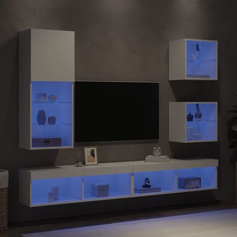 Muebles de TV de pared con LED 5 pzas madera ingeniería blanco vidaXL (1/5)