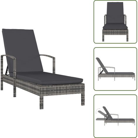 Sonnenliege mit Armlehnen Poly Rattan Grau - Sonnenliege - Gartenliege - Relaxliege - Lounge Chair - Poolliege (1/5)