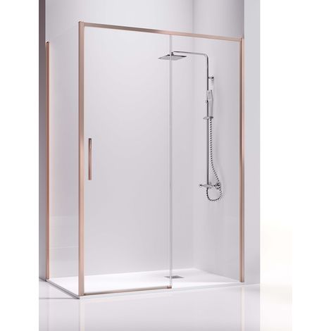 Mampara de Ducha Angular- 2 Hojas Fijas y 1 Puerta Corredera - Cristal de Seguridad de 6 mm - Modelo Masela Q3 OR (110 - 111 cm) (1/2)