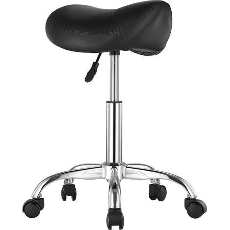 Tabouret de Selle Ergonomique à Roulettes, Capacité 204 kg, Réglable en Hauteur, Cuir PU Épaissi, Noir pour Salon, Spa, Tatouage, Clinique (1/5)
