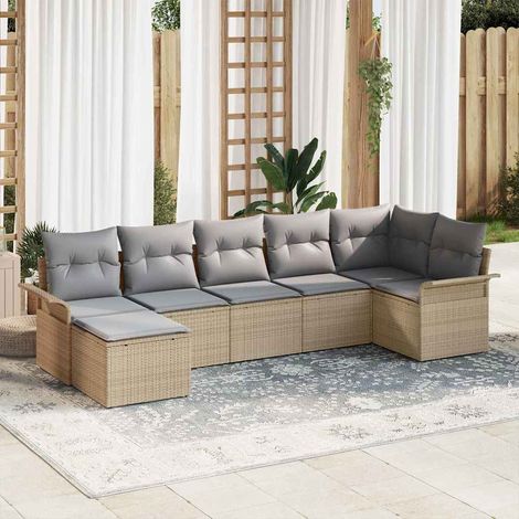 Gartensofa-set mit Kissen 7 pcs Beige Poly-Rattan (1/5)