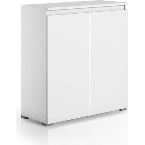 Dmora - Étagère à chaussures Calla, Meuble polyvalent, Étagère à chaussures peu encombrante avec 2 portes, Armoire de rangement avec étagères, 100% Made in Italy, 80x37h102 cm, Blanc, avec emballage r (1/5)