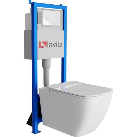 Bâti-support Lavita LAV 101 à 40 cm + WC Onil sans bord + plaque de commande LAV 200.3.1 blanc Kit complet WC (1/5)