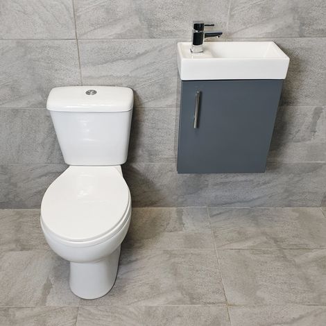 Wall Hung 400mm Cloakroom Vanity Basin Sink Unit & Space Saving Toilet Ensuite, Anthracite Unit-No Tap