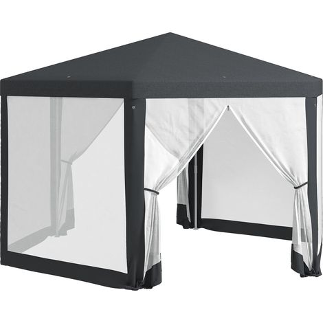 Tonnelle de jardin hexagonale à double entrée, métal et polyester, 3,94 x 3,94 x 2,5 m, grise, adapté pour l'extérieur (1/5)
