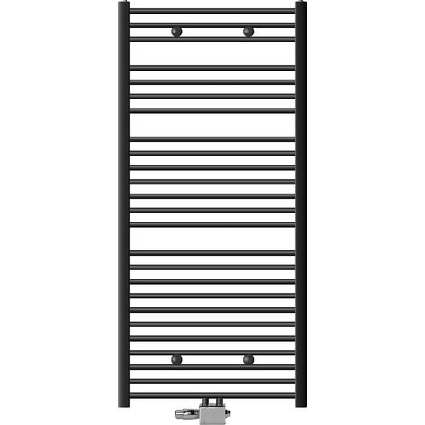 ECD Germany Radiador Toallero de Baño Sahara 750x1500 mm Antracita Curvado con Termostato, con Conexión Central Universal a la Pared o al Suelo , Calentador Secador de Toallas, Kit de Montaje Incluído (1/5)