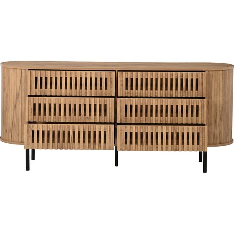 Credenza 160x40x70 cm con 6 cassetti in MDF e gambe in metallo, colore naturale (1/5)