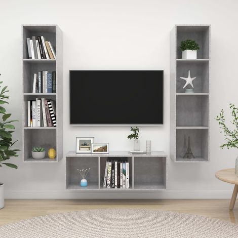 3 Piece TV Cabinet Set Concrete Grey Engineered Wood vidaXL (1/5)