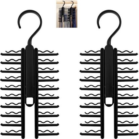 Confezione da 2 - Fermacravatte - Ganci per cravatte e cinture - Ganci regolabili per cravatte - Porta cravatte - Adatti per cravatte, cinture e sciarpe - 29 x 13 cm - Nero