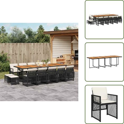 15-tlg. Garten-Essgruppe mit Kissen Schwarz Poly Rattan - Garten Essgruppe - Garten Essgruppen - Outdoor Essgruppe - Terrasse Essgruppe (1/5)