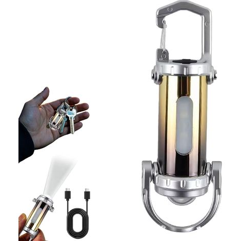 Lampe de poche porte-clés rechargeable 1200 lumens EDC avec stroboscope rouge/bleu, recharge d'urgence de votre téléphone, étanche IPX7, portable pour camping, randonnée et équipement de survie (doré) (1/5)