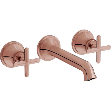 Vitra Origin Classic 3-Hole Wall Mounted Basin Mixer Tap - Soft Copper