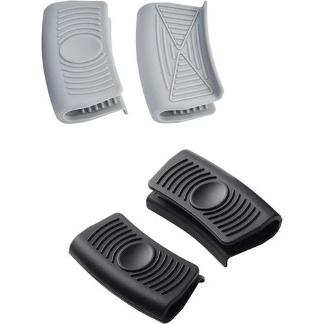 2 paires de protège-poignées de casseroles en silicone, noir et gris, adaptés à la cuisson, à la pâtisserie, aux poêles à frire, aux plaques de cuisson, comme isolants thermiques et protections. (1/5)