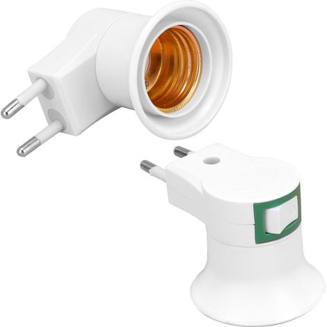 Lot de 2 adaptateurs de douille E27 avec interrupteur, culot à visser en PVC, prise européenne 220 V