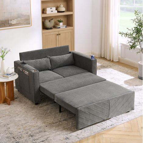 Schlafsofa Dunkelgrau aus Holz und Stoff mit USB-Anschlüssen und Ausziehfunktion (1/5)