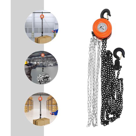 Palan à chaîne orange 2T, palan à chaîne manuel avec crochet rotatif à 360°, Poids de levage: 2T, Hauteur maximale de levage: 2.9m, pour transport, usine, ferme, garage, entrepôt, construction navale