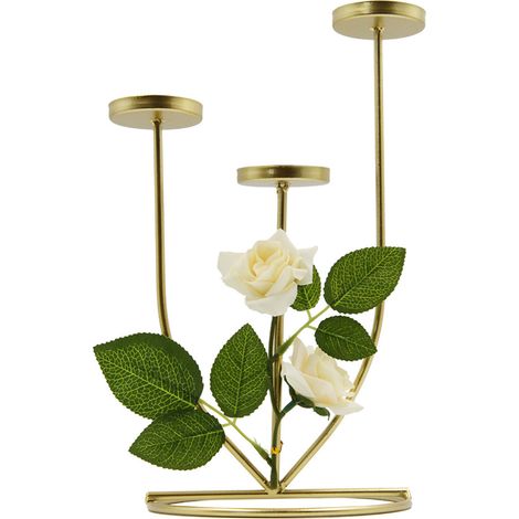 Chandelier B3 Candlestick métal doré fleurs artificielles 14.5×14.5×27cm décoration salon tabletop cadeau (1/5)