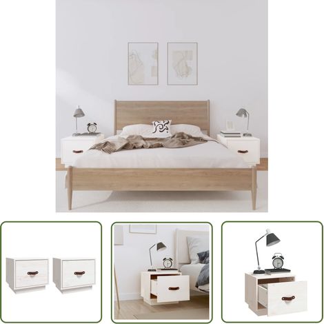 The Living Store Tables de chevet 2 pcs Blanc 40x34x35 cm Bois de pin massif - Table De Chevet - Meuble De Chambre - Commode - Meubles Blancs - Mobilier Moderne (1/5)