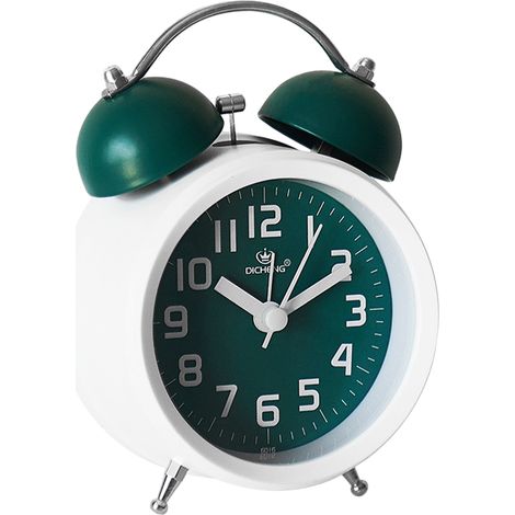 Réveil analogique vintage pour gros dormeurs, réveil à double cloche pour chambre, table de chevet, bureau, veilleuse, vert
