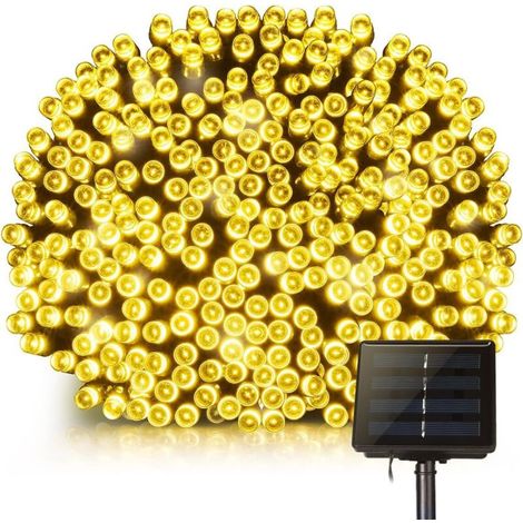 JSSEVN- d'extérieur 22m 200 LED étanche – Blanc chaud – 8 modes d'éclairage – Panneau solaire pivotant 120° - 200LED (1/5)