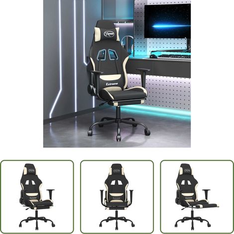 Massagestuhl - Gaming-Stuhl mit Massage & Fußstütze Schwarz und Creme Stoff (1/5)