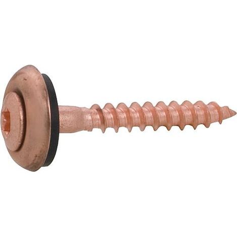 Vis de ferblantier avec joint caoutchouc EPDM et rosace en cuivre TX-25 A2 cuivrE 4,5x25 sachet de100