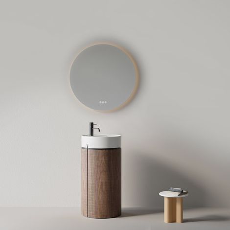 Lavabo Freestanding 45 cm Rovere Scuro Specchio Tondo Retroilluminato - Cora (1/5)