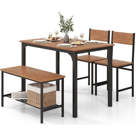COSTWAY 4PCS Dining Table & Chair Set Kitchen Furniture W/ Storage Bench Space-Saving (1/5)