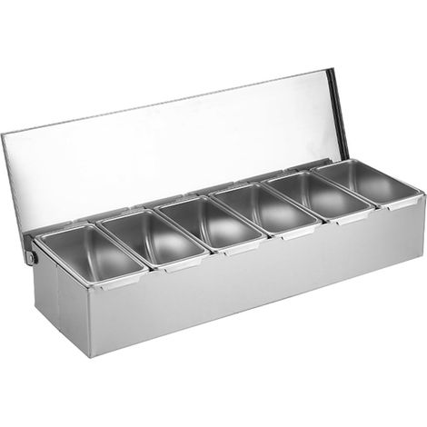 Station À Assaisonnements - Bac À Compartiments Détachables En Acier Inoxydable - Pour Pizza Et Garnitures - 3 4 5 Ou 6 Compartiments - Usage Maison Ou Restaurant (1/5)