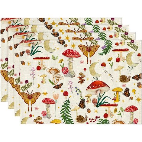 Lot de 4 sets de table modernes en forme de champignon beige 30,5 x 45,7 cm pour décoration de fête, cuisine, salle à manger