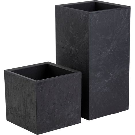 Set di fioriere Betonique su ruote, con palo in cemento nero, 2 pezzi.