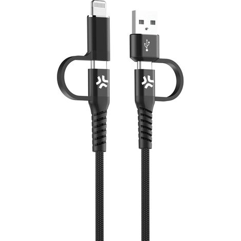 Cavo USB C a USB-A e Lightning Celly USBC4IN1BK Nero, 2 metri (1/3)