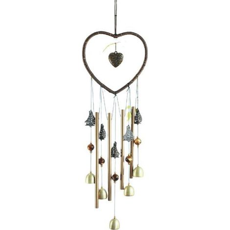 Carillon éolien cloche carillons éoliens pendentif décoration de porte en forme de coeur décoration de maison cadeau pendentif p (1/3)